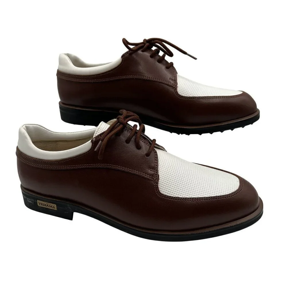 NEW Tehama 9 Brown White Leather Oxford Golf Shoes Italy Made Old Money Preppy